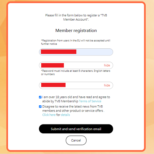 TVB in Australia account Sign up process - 3