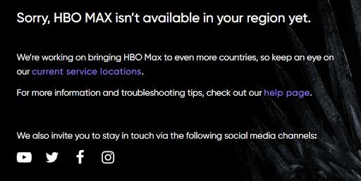 HBO Max Outside US geo-blocked error message