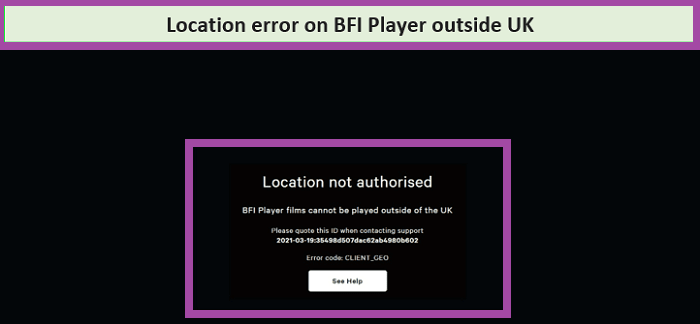 BFI Player geo restriction error messge when unblock in Canada or outside UK