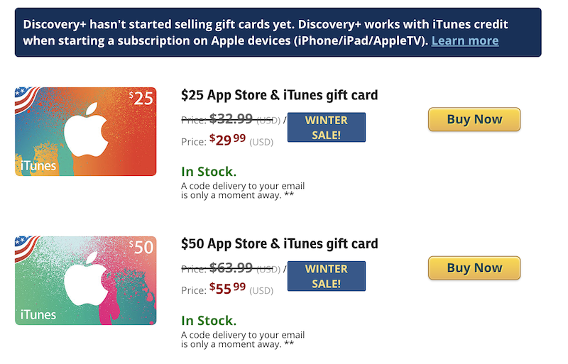giftcard to purchase a subscription for discovery plus