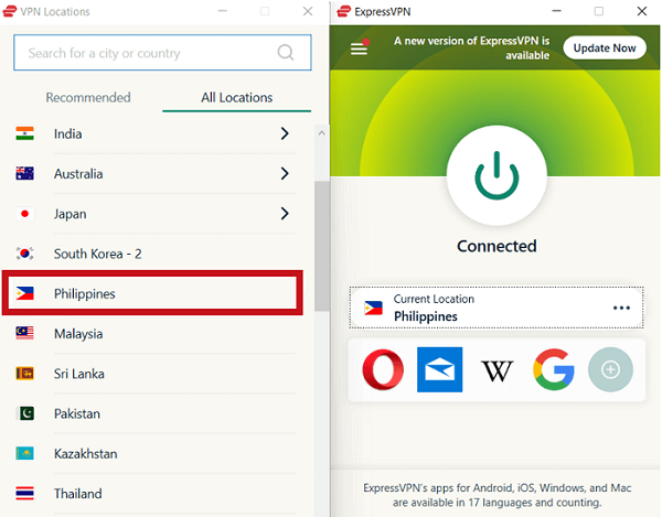 Philippines server of ExpressVPN