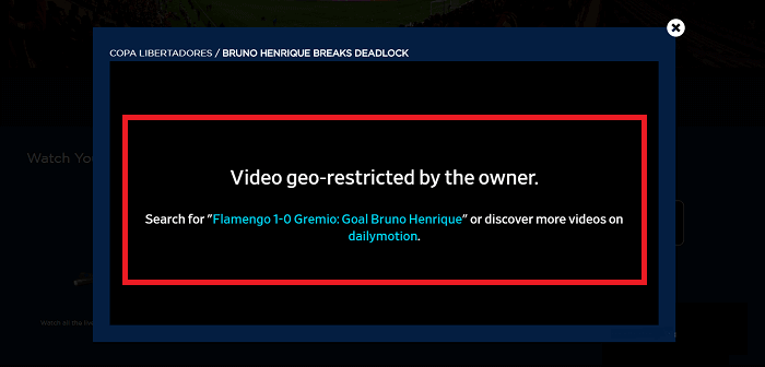 BeIN Sports geo restriction error message