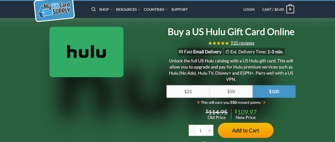 Buy Hulu Gift Card