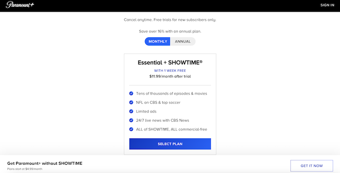 Pick a showtime subsription plan