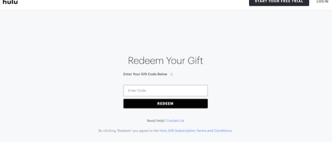 Redeem Hulu Gift Card