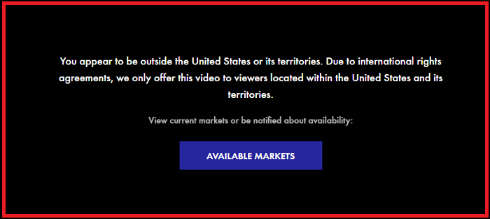 Freeform geo-restriction error message outside USA