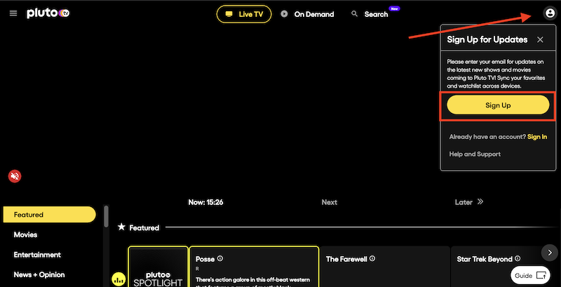 sign up for pluto tv