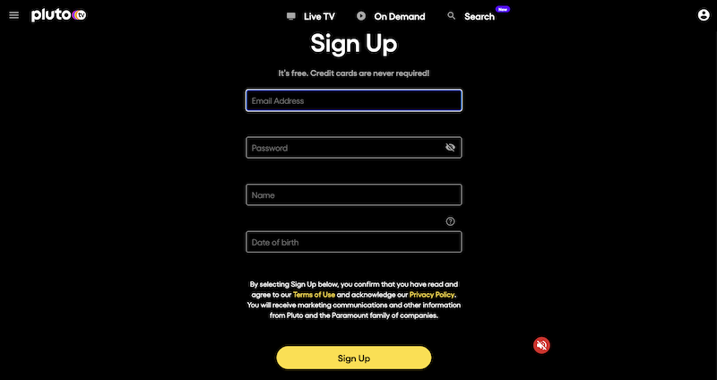 sign up for pluto tv steps