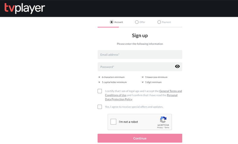 create an account on tvplayer