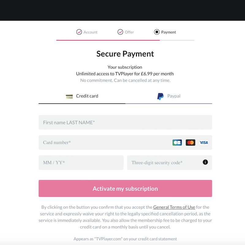 tvplayer payment method