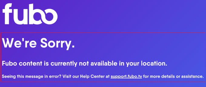 FuboTV geo-restriction error message