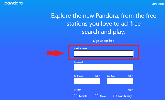 Pandora Sign Up Process Step 4