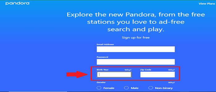 Pandora Sign Up Process Step 6