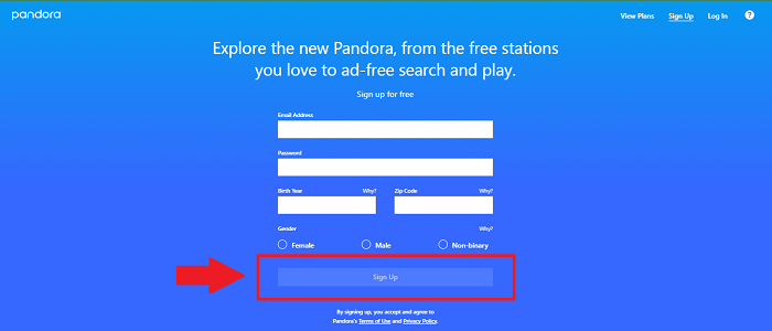 Pandora Sign Up Process Step 8