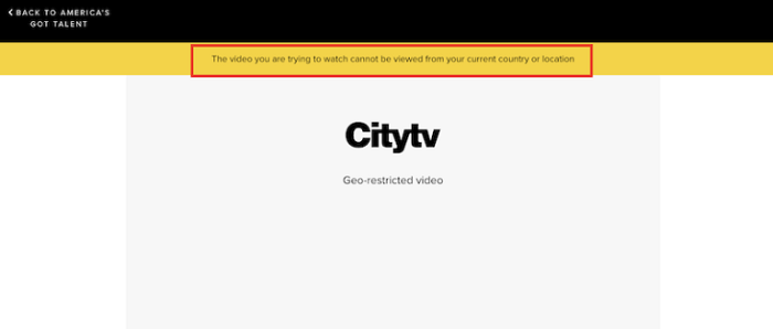 Citytv geo-restriction error message